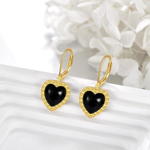 Sterling Silver Heart Onyx Dangle Earrings-4