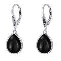 wholesale 925 Sterling Silver Teardrop Black Stone Leverback Drop Dangle Earrings-0-0