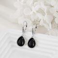 wholesale 925 Sterling Silver Teardrop Black Stone Leverback Drop Dangle Earrings-0-4