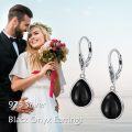 wholesale 925 Sterling Silver Teardrop Black Stone Leverback Drop Dangle Earrings-0-5