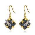 wholesale 925 Sterling Silver Black Onyx Dragonfly Flower Earrings for Women and Girls-0-0