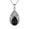 wholesale 925 Sterling Silver Black Labradorite Tree of Life Teardrop Pendant Necklace for Women-0-0