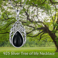 wholesale 925 Sterling Silver Black Labradorite Tree of Life Teardrop Pendant Necklace for Women-0-5