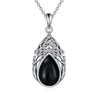 wholesale 925 Sterling Silver Black Labradorite Tree of Life Teardrop Pendant Necklace for Women- Oxidized/Oxidised
