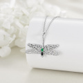 wholesale 925 Sterling Silver Black Onyx & Green Cubic Zirconia Dragonfly Pendant Necklace for Women-0-3