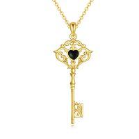wholesale 925 Sterling Silver Black Onyx Heart Key Pendant Necklace s for Women and Girls- Gold Plated