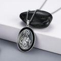 wholesale 925 Sterling Silver Oval Jesus Heart of God Medal Pendant Necklace with Black Enamel and Cross Charm-0-4