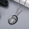 wholesale 925 Sterling Silver Oval Jesus Heart of God Medal Pendant Necklace with Black Enamel and Cross Charm-0-5