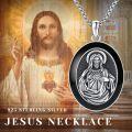wholesale 925 Sterling Silver Oval Jesus Heart of God Medal Pendant Necklace with Black Enamel and Cross Charm-0-6