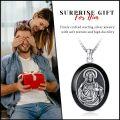 wholesale 925 Sterling Silver Oval Jesus Heart of God Medal Pendant Necklace with Black Enamel and Cross Charm-0-7