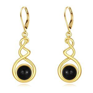 Sterling Silver Onyx Spiral Dangle Earrings-0