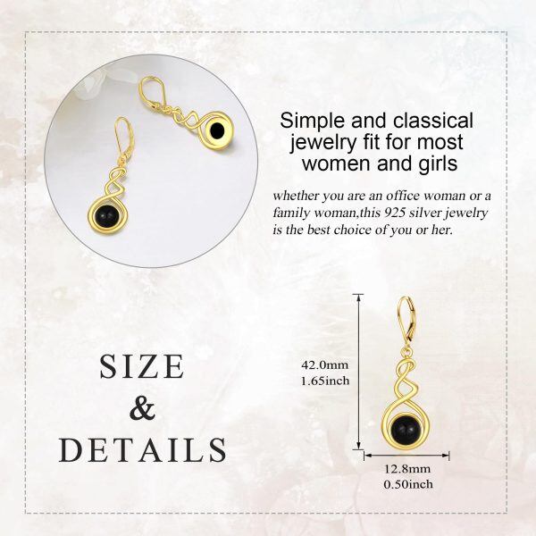 Sterling Silver Onyx Spiral Dangle Earrings-1