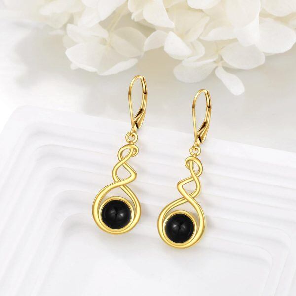 Sterling Silver Onyx Spiral Dangle Earrings-3