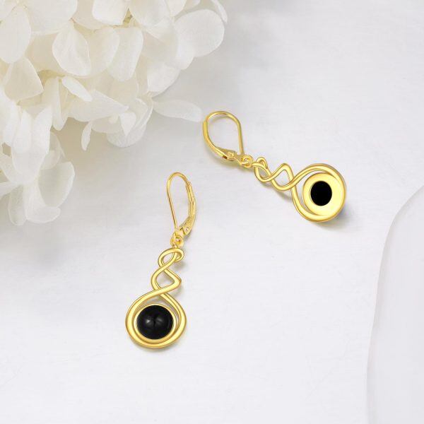 Sterling Silver Onyx Spiral Dangle Earrings-4