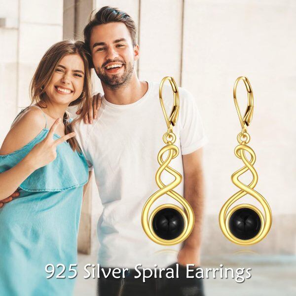 Sterling Silver Onyx Spiral Dangle Earrings-5