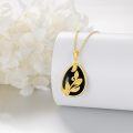 wholesale Gold-Plated 925 Sterling Silver Teardrop Onyx Leaf Design Pendant Necklace - Elegant Fashion Accessory for Women and Girls-0-3