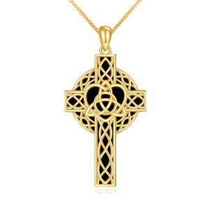 Sterling Silver Celtic Knot Cross Onyx Pendant Necklace-0