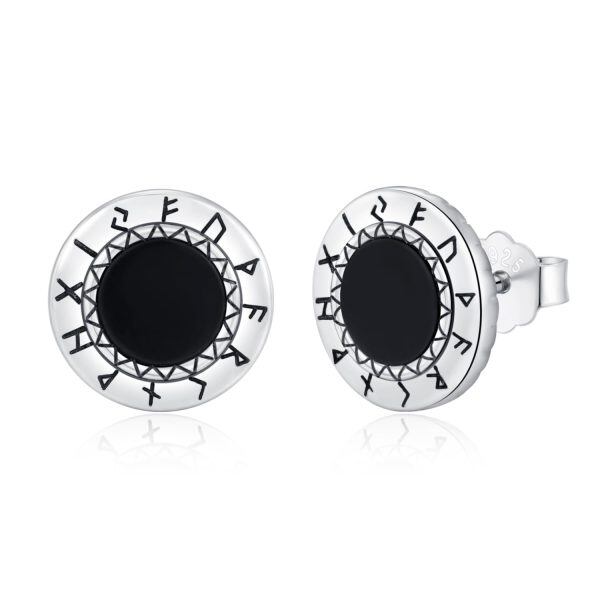 Sterling Silver Black Onyx Noric Viking Stud Earring-0