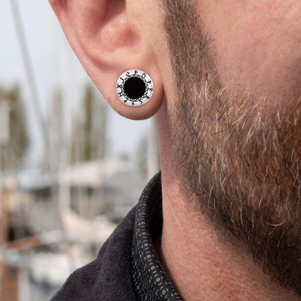 Sterling Silver Black Onyx Noric Viking Stud Earring-3