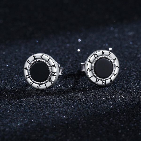 Sterling Silver Black Onyx Noric Viking Stud Earring-4