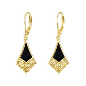 Sterling Silver Filigree Square Onyx Dangle Earrings-0