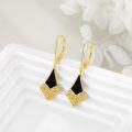 wholesale 925 Sterling Silver with Black Onyx and Turquoise Triangle Drop Earrings - Vintage Style Leverback Jewelry for Women-0-3