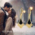 wholesale 925 Sterling Silver with Black Onyx and Turquoise Triangle Drop Earrings - Vintage Style Leverback Jewelry for Women-0-5