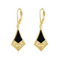 wholesale 925 Sterling Silver with Black Onyx and Turquoise Triangle Drop Earrings - Vintage Style Leverback Jewelry for Women- Gold Plated