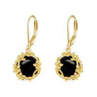 wholesale 18K Gold Plated Sterling Silver Black Onyx Filigree Dangle Earrings for Women - Gold Plated- Gold Plated