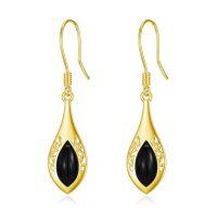 wholesale 925 Sterling Silver Black Onyx & Turquoise Filigree Drop Earrings- Gold Plated