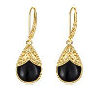 wholesale Sterling Silver Onyx Gold Plated Celtic Knot Bohemian Filigree Dangle Earrings - Gold Plated- Gold Plated