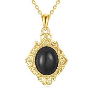 Sterling Silver Filigree Boho Oval Onyx Pendant Necklace-0