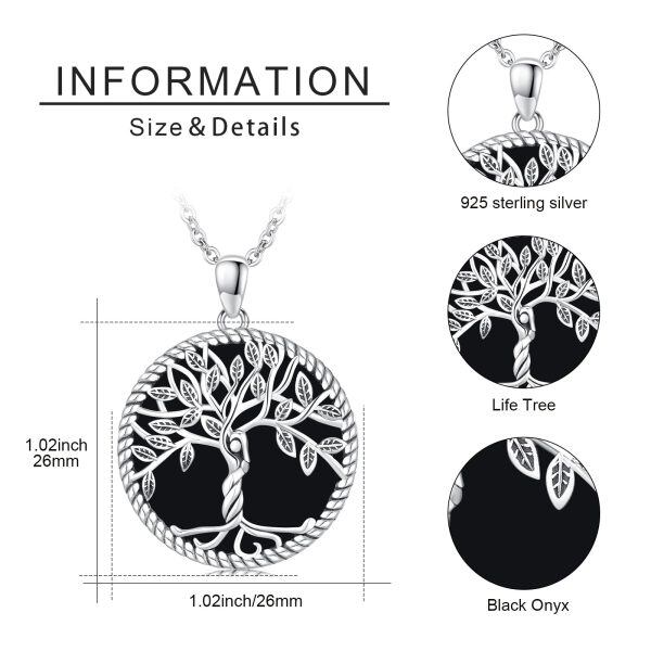 Sterling Silver Tree of Life Onyx Pendant Necklace-1