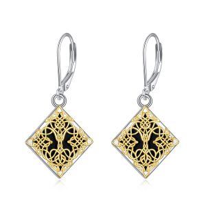 Sterling Silver Filigree Celtic Knot Onyx Dangle Earrings-0