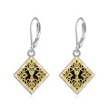 wholesale 925 Sterling Silver Black Onyx Gold Celtic Knot Tree Of Life Dangle Earrings For Women Girls-0-0
