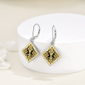 wholesale 925 Sterling Silver Black Onyx Gold Celtic Knot Tree Of Life Dangle Earrings For Women Girls-0-3