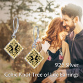 wholesale 925 Sterling Silver Black Onyx Gold Celtic Knot Tree Of Life Dangle Earrings For Women Girls-0-5