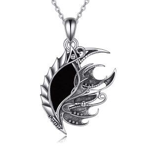 Sterling Silver Dragon Eyes Black Onyx Pendant Necklace-0