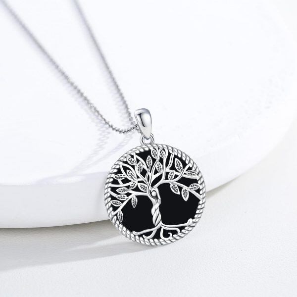 Sterling Silver Tree of Life Onyx Pendant Necklace-5