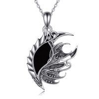 wholesale 925 Sterling Silver Black Onyx Dragon Pendant Necklaces with Zircon Eyes Gifts for Women and Girls- Oxidized/Oxidised
