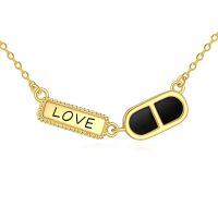 wholesale 925 Sterling Silver Love Pendant with Black Onyx Stone Chain Necklaces for Women Gifts- Gold Plated