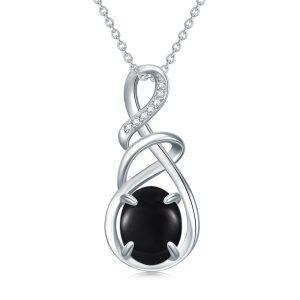 Sterling Silver Infinity Onyx Pendant Necklace-0