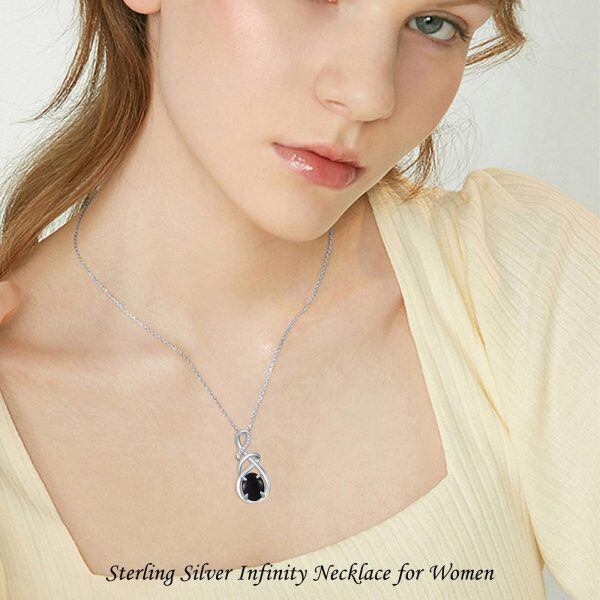 Sterling Silver Infinity Onyx Pendant Necklace-2