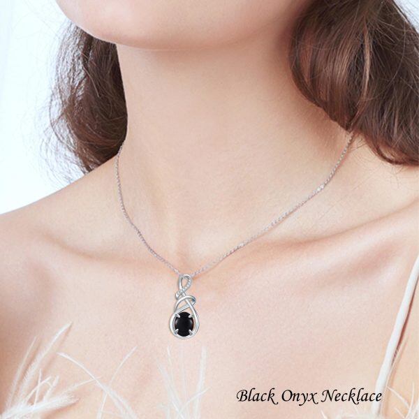 Sterling Silver Infinity Onyx Pendant Necklace-3