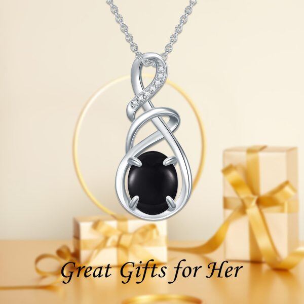 Sterling Silver Infinity Onyx Pendant Necklace-4