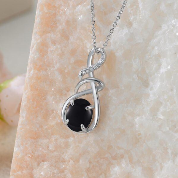 Sterling Silver Infinity Onyx Pendant Necklace-5