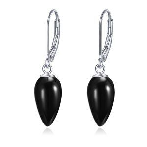 Sterling Silver Black Onyx Dangle Earrings-0