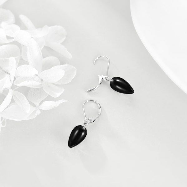 Sterling Silver Black Onyx Dangle Earrings-3