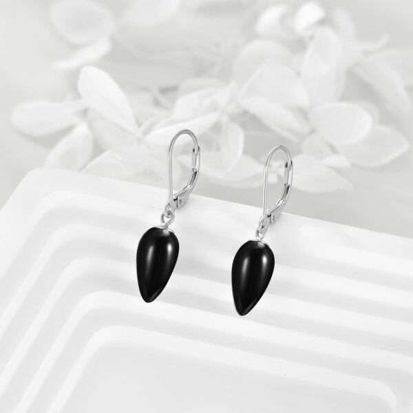 Sterling Silver Black Onyx Dangle Earrings-4