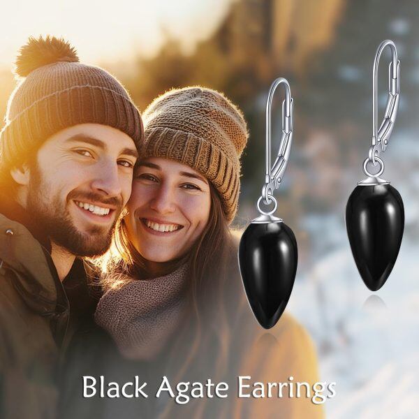 Sterling Silver Black Onyx Dangle Earrings-5